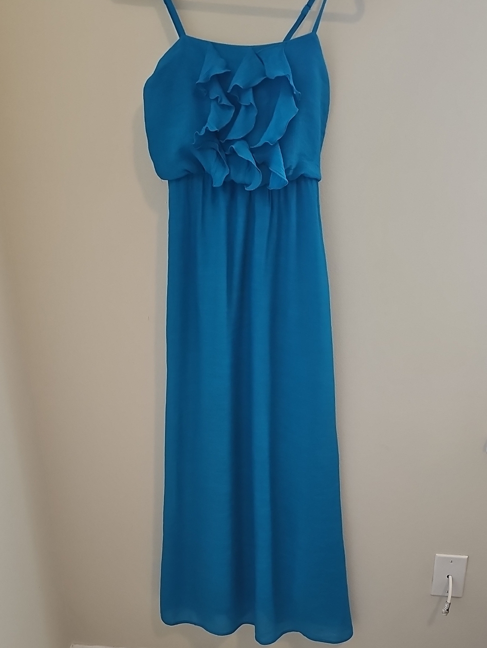 BCX Ruffle Bodice Maxi Dress Womens Size XS Turquoise Blue Summer Boho Chiffon